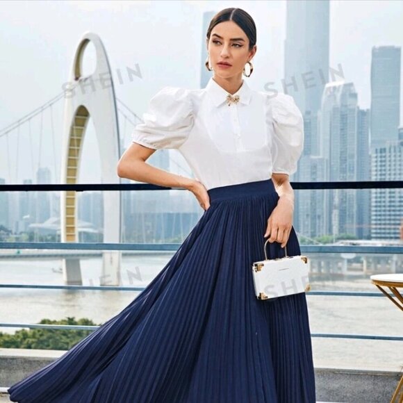 Puff Sleeve Half Button Bow Front Crop Top - Picture 2 of 8